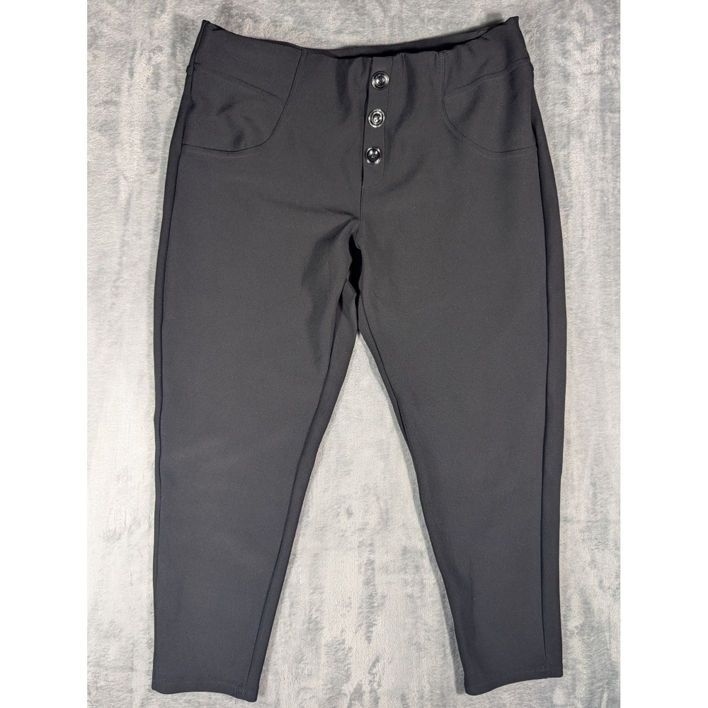 Maze Collection Black Crop Pull On Pants Trousers Decorative Button Women PXL